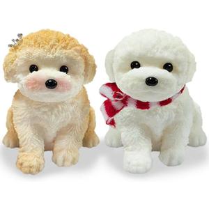 2PCS Cute Squishy Dog Toys - Handmade Squishy Dog Relief Toy, Ultra Soft Silicone Squishies Toy for Kids & Adults, Autism & Anxiety Relief, Fun Gift for Boys & Girls (White-Curry)