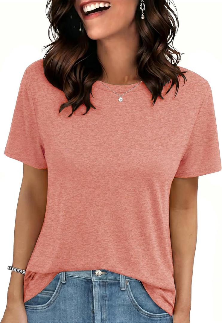 GAYHAY Coral Pink T Shirts Short Sleeve Summer Tops Basic Tee Shirts (Small, Orange)