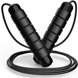 Jump Rope, Tangle-Free Rapid Speed Jumping Rope Cable with Ball Bearings for Women, Men & Kids, Adjustable Steel Jump Rope with Foam Handles for Home Gym Exercise Fitness Workout Equipment & Slim Body (Black)