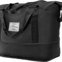 Travel Duffel Bag - Large Shoulder Weekender Overnight Bag, Carry on Bags with Wet Pocket, Waterproof Expandable Duffel Bags with Trolley Sleeve for Sports Travel Gym, Black