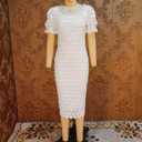 Cololura Elegant Sexy Floral Lace Short Sleeve Off Shoulder Evening Gown Party Formal Bodycon Midi Dress (White, M)