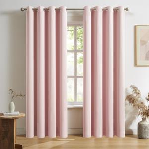 DUALIFE Solid Baby Pink Curtains Pair 84 Inches Long Blackout Curtain Panels for Girls Bedroom Decor Grommet Darkening Thermal Insulated for Living Room 52''x 84'' Set of 2