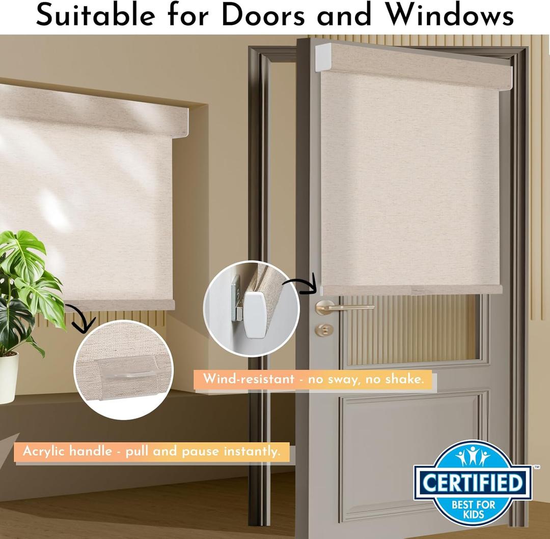 Persilux Light Filtering Roller Shades for Window Blinds,Cordless,Linen Fabric,Thermal Insulated Fabric UV Protection Shades for Home,Office,Bedroom,Door,Light Filtering-Beige,22" W X 72" H