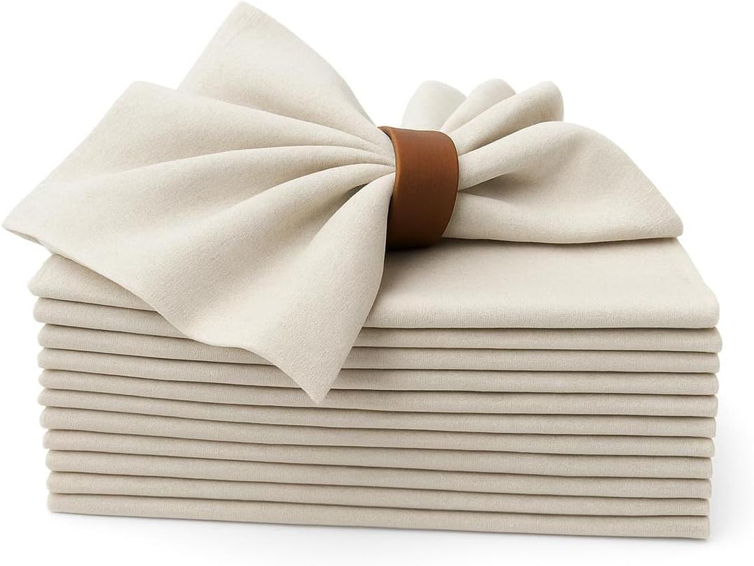 Marubhumi Cotton Cloth Dinner Napkins Set of 12, 18x18 Natural Premium Quality Mitered Corners Cotton Blend Wedding and Cocktail Napkins, Machine Washable
