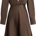 RIHOAS Women's Midi Dress Long Sleeve Shirt Dress for Spring Fall A-Line Office Work Dresses (Brown, M)