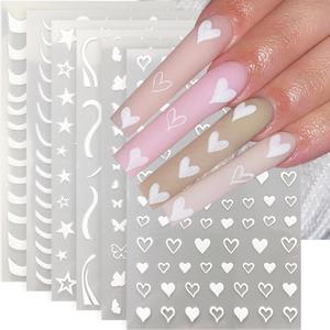 6 Pcs Valentine's Day Nail Stickers for Nail Art Heart Nail Decals 3D Self-Adhesive Love Heart Star Butterfly Nail Stickers Designs, French Tip Nail Art Sticker for Women Girls Nails DIY Decoration