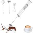 Handheld Milk Frother Wand 3-Speed,Electric Whisk Drink Mixer for Coffee,Milk,Cream,Lattes,Usb Charging with 2 Heads,Coffee Enthusiasts Gift-White