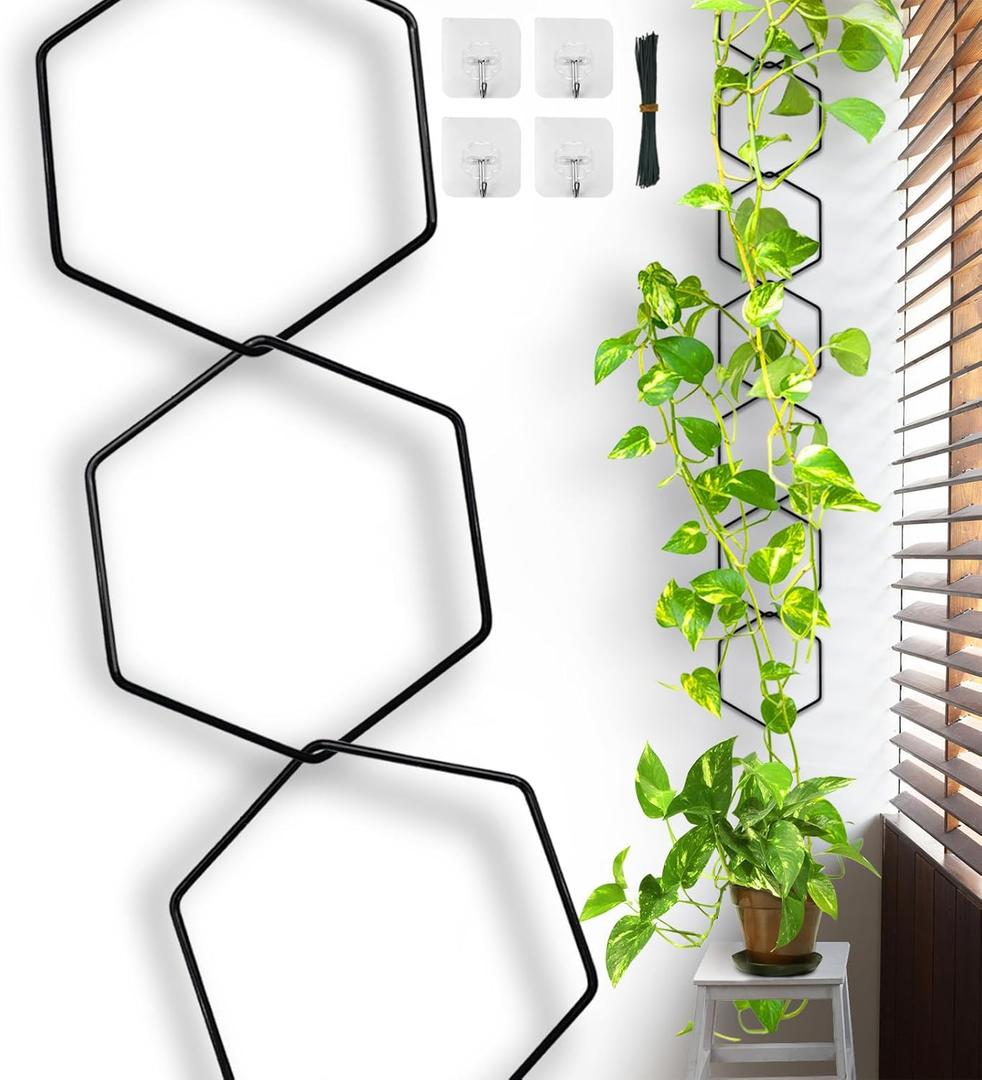 Plant Trellis for Climbing Plants Indoor, 7.5(ft) L Chain Metal Plant Supports for Potted Plants, Garden Plant Wall Trellis for Ivy Hoya Pothos Flower, 18 Hexagons