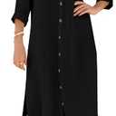 Dokotoo Cover Up for Women Cotton Long Button Down Shirt (Black), XXL