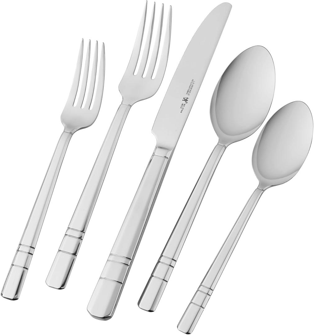 Henckels Madison Square 65-piece Flatware Set,18/10 Stainless Steel, Silver (Clear)