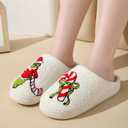 Christmas Slippers Fuzzy Plush House Footwear Soft Memory Foam Indoor Outdoor Warm Cozy Non Slip Fleece Lined Slip On Bedroom Comfy Cartoon Embroidered Holiday Gift Cute Winter Home Shoes (M)
