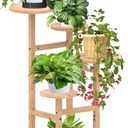 5 Tier Wood Plant Stand Indoor, BueDeHai Round Flower Pot Stand with Plant Saucer and Gardening Tool for Outdoor,Natural