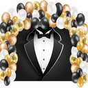 9x6ft Gentleman Backdrop Black Tuxedo Backdrop Men Black White Bow Tie Suit Birthday Photography for Boy Man Birthday Wedding Party Father's Day Photo Booth Photo Wall Decor
