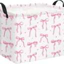 Rectangular Baby Kids Storage Basket for Home Kitchen Girls Cute Toy Storage Bin Organizer Shelf Book Room Decor(Dot Bowknot)
