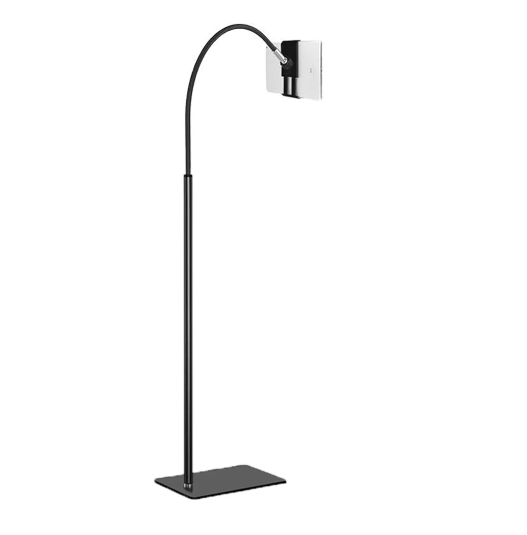Tablet Floor Stand with Flexible Gooseneck and Stable Base, Tablet Stand Adjustable 360 Degree Roating Floor Stand for iPad, Cell Phone Within 3.5-9.7 inches, Black