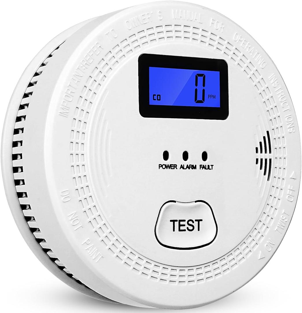 2 in 1 CO & Smoke Alarm,Carbon Monoxide Detectors, with Battery, Smoke Detector,85dB in Alarm,for Home and Kitchen, LCD Screen, Easy to Install