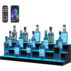 VEVOR LED Lighted Liquor Bottle Display, 3 Tiers 40 Inches, Supports USB, Illuminated Home Bar Shelf with RF Remote & App Control 7 Static Colors 1-4 H Timing, Acrylic Lighted Shelf for 30 Bottles