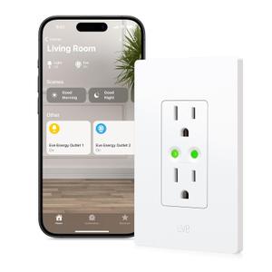 Eve Energy Outlet (Matter) – Smart Outlet & Power Meter, App & Voice Control, No Bridge, Thread, Works with Apple Home, Alexa, Google Home, SmartThings, 100% Privacy, Requires Thread Border Router