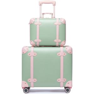 Vintage Luggage Set with Wheels, Retro Suitcase, Travel Trunk Set, Stylish Vintage Luggage Set for Women and Men (14inch&18inch, Green)