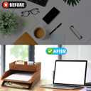 Beeveer 3 Pcs Wooden Letter Tray Wood Letter-Size Desk Organizer Heavy Duty 3 Tier Stackable Support Paper Tray Tabletop Inbox Drawer Desktop File Folder Magazine Office Back to School(Brown)