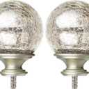 KAMANINA Crackle Glass Replacement Finials for 1 Inch Curtain rods, M6 Standard Screw Curtain Rod Finials, Set of 2, Champagne Gold