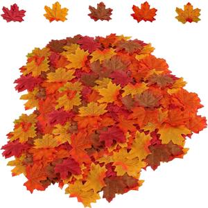 HENMI 500PCS Artificial Maple Leaves 5 Assorted Mixed Fake Fall Maple Leaf Lifelike Looking Silk Autumn Leaf Garland for Halloween Fall Decor Party Festival Thanksgiving Table Decorations