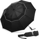 62/54/46 Inch Umbrellas for Rain Large Travel Compact Golf Umbrella Inverted Windproof Double Canopy 10 Ribs Automatic Open/Close UPF50+ Sun UV Protection (Black)
