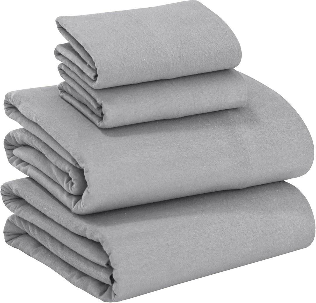 RUVANTI 100% Cotton Flannel Sheets Queen Size - 4 Piece Warm, Soft & Breathable, Deep Pocket, Double Brushed Cozy All Season Bedding Set, Light Gray