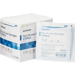 McKesson Non-Woven Sponges, Sterile, 4-Ply, Polyester/Rayon, 2 in x 2 in, 2 per Pack, 50 Packs, 100 Total