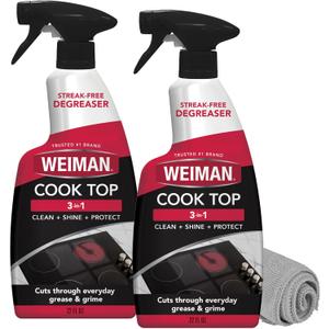 Weiman Cooktop Cleaner Spray for Daily Use, Streak & Residue Free, Non-Abrasive Formula, 2 Pack with Micro Towel