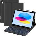 for iPad 10th 11th Generation Case with Keyboard, Folio Cover with Pencil Holder, 7 Colors Backlit Wireless Detachable Keyboard for iPad 11 inch A16 2025 10th Gen 10.9 Inch 2022, Black