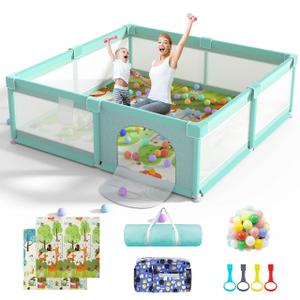 LUTIKIANG 79" x 71" Baby Playpen with Mat, Play Yard for Babies and Toddlers, Indoor/ Outdoor Gate, Large Play Pen for Safety, Playtime, and Fun (Green)