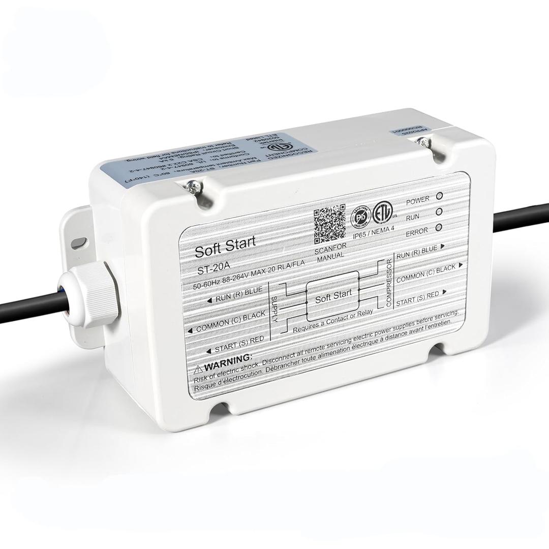 Soft Start for RV air conditioners Reduces Startup Current by up to 75%, Saving Battery Power. Compatible with 120V-240V Systems (3.5 ton max), Ideal for RVs, Vans, and Campers. (White)