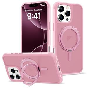 TOKVANZ for iPhone 16 Pro Max Case with 360° Rotatable Magnetic Ring Stand [Compatible Mag-Safe] [Military Grade Protection] Translucent Matte Phone Cases for Women Men 6.9'', Pink