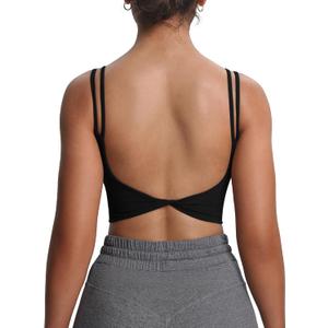 Aoxjox Women's Workout Sports Bras Fitness Yoga Crop Tank Metamorph Twist Back Cami (Large, 1 Black)