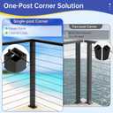 Marine Grade 36" Swageless 3-Sides Cable Railing Corner Post, T316 Stainless Steel 35"x2"x2" Surface Mount Fixed Top Modular 90° T-Drilled Corner Post, Black for Coastal Decks with Grommets