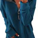 PRETTYGARDEN Women's Causal 1/4 Zip Pullover Long Sleeve Collar Sweatshirts Solid Activewear Running Jacket (Medium, Lake Blue)