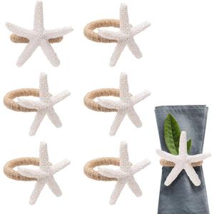 6pcs Starfish Napkin Rings, White Sea Star Nautical Napkin Ring Holders Rustic Serviette Buckles for Crafts Dinning Dinner Table Summer Party Banquet Wedding Coastal Beach Holiday Cloth Decoration