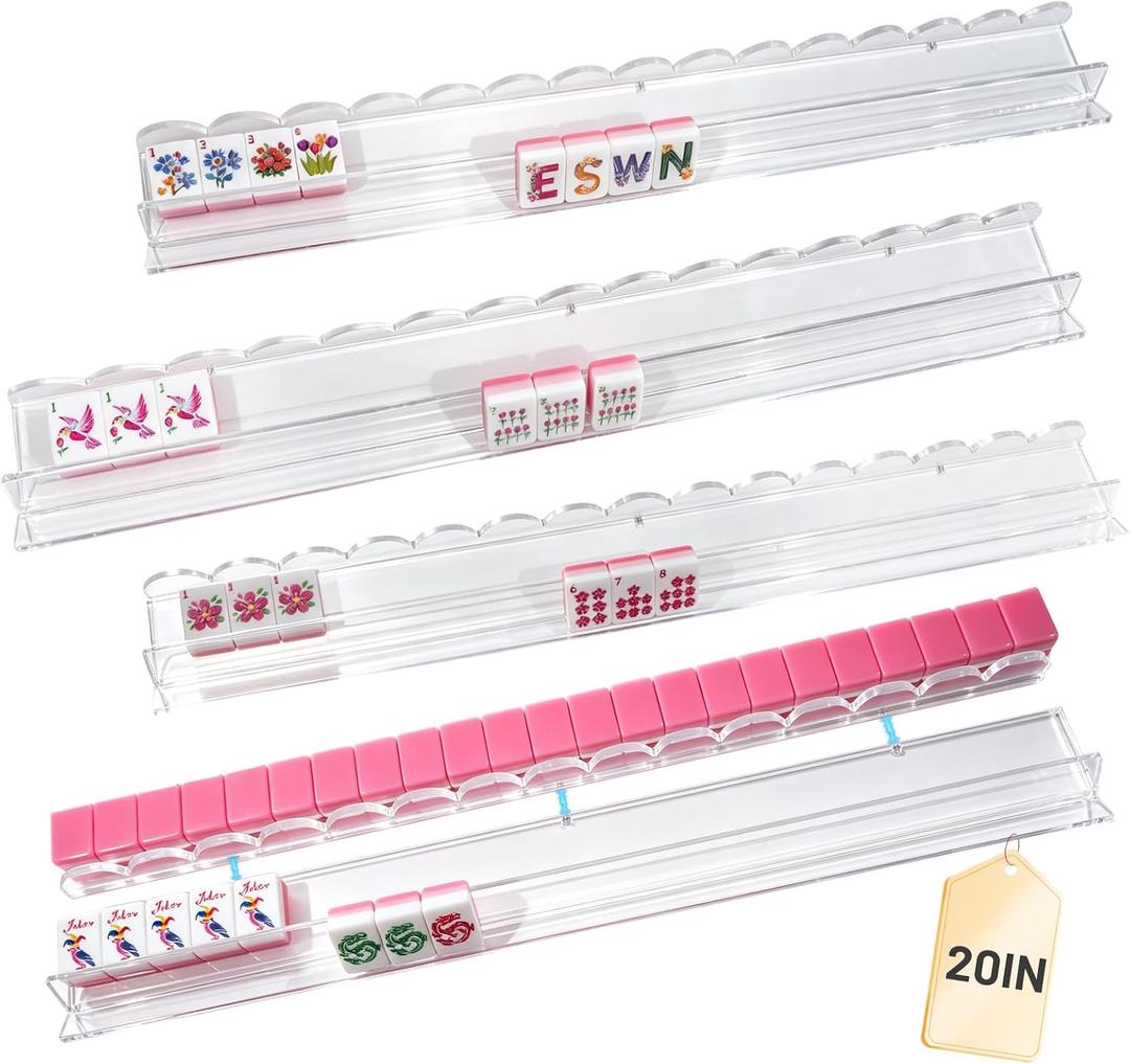 20 Inch Mahjong Racks with Pushers, Clear Magnetic Acrylic Holders, 19.7" L x 2.76" W x 0.98" H