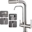HUAHUALALA 3 in 1 Water Filter Purifier Kitchen Sink Faucet, Pull Down Sprayer 2 Handle with Brass Drinking Water Faucet, Four Function Sprayer, Brushed Nickel