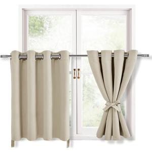 Hiasan RV Blackout Curtains for Bedroom, 52 x 30 Inches Long - Thermal Insulated & Light Blocking Window Curtains for Living Room, 2 Drape Panels Sewn with Tiebacks, Light Beige