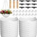 Eccliy Hanging Planters, Set of 16 Pcs Plastic Hanging Pots White Flower Plant Pots Baskets Hanging Chains Drainage Plugs Water Barrier with Small Garden Tools Set for Outdoor Indoor Home Garden