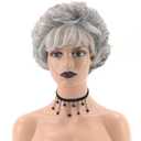 TISHINING Short Grey Curly Wigs for White Women Layered Silver Gray Pixie Cut Synthetic Full Wig with Bangs Natural Looking Daily Party Wigs for Older Women