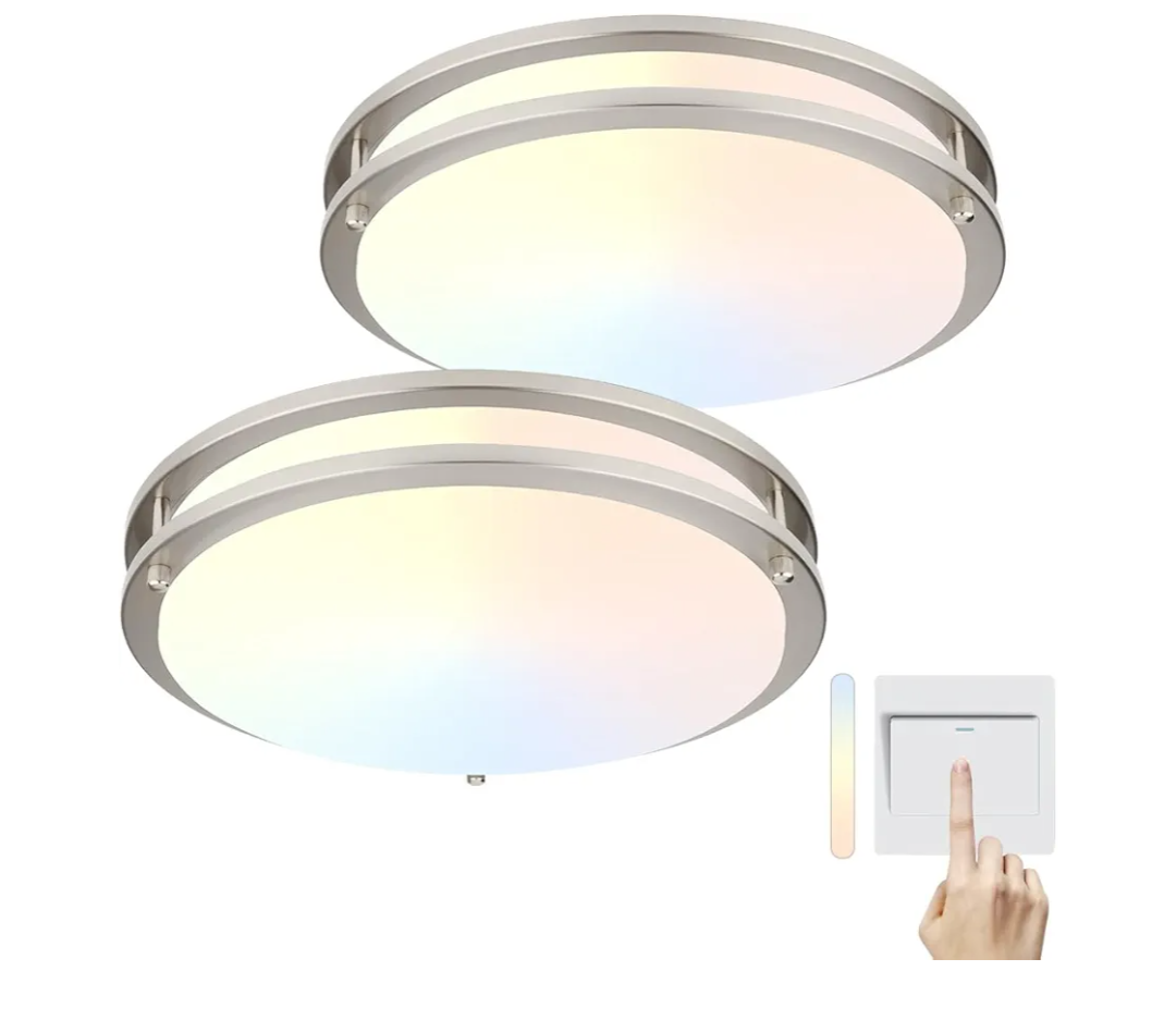 DAKASON 2Pack LED Flush Mount Ceiling Light Fixture 13” 20W, On/Off Switch to Select 3000K/4000K/5000K, Dimmable Ceiling Lamp for Kitchen, Hallway, Stairwell, Brushed Nickel