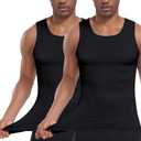 EUYZOU Men's Compression Shirts Workout Tank Tops Sleeveless Slimming Undershirts Gynecomastia Body Shaper (Black, XXL)