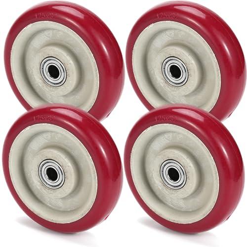 5 Inches Casters Wheels Medium Duty, 4 Packs Bearing 500LBS, Replacement for Platform Trucks Cart Furniture Workbench, Red PVC