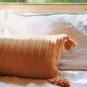 Baked Clay Ribbed Lumbar Pillow Cover 14x36 Cotton Knit with Tassels, Cozy Accent for Bed, Couch, or Entry Bench Baked Terracotta