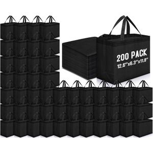 Windyun Reusable Grocery Bags Large Non Woven Shopping Bags with Handles Foldable Portable Tote Bulk, 12.6 x 11.8 x 6.3 Inch (Black)
