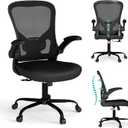 Flysky Mesh Office Chair, Ergonomic Computer Desk Chairs for Home Office - with Comfy/ Comfortable Flip-up Arm Rests, Lumbar Support, Height Adjustable, 360 Degree Rolling Swivel (Black)