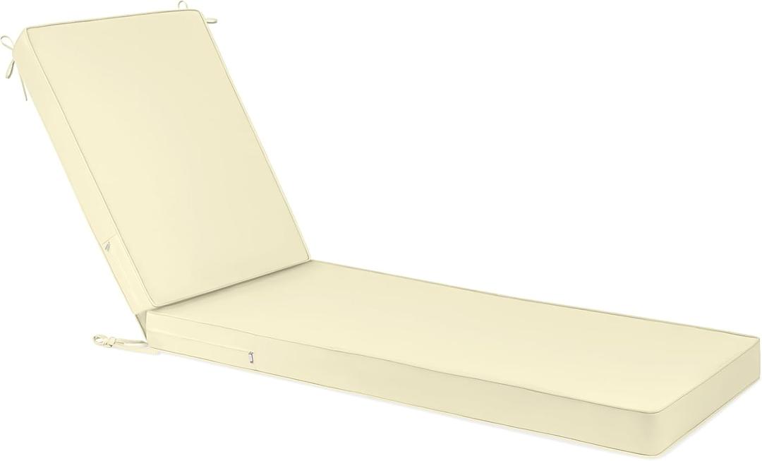 Chaise Lounge Cushions Outdoor with Ties Non-Slip Chaise Lounge Cushion Removable Patio Seat Cushions,Waterproof Lounge Chair Cushion for Outdoor Furniture (Off-White Color, 72x21x3 Inch)